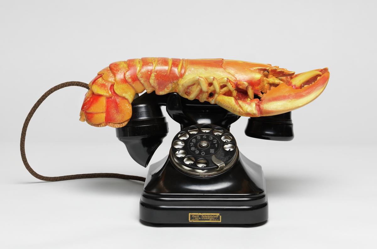 A piece by Salvador Dali in which an old fashioned rotary dial telephone has a lobster on the handset. 