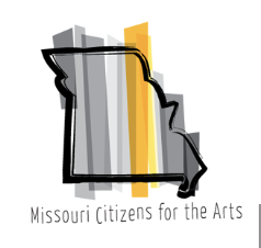 Logo of Missouri Citizens for the Arts with an outline of the state of Missouri with variations of gray and yellow higlighter coloring the state. 